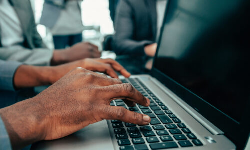 close up. businessman typing on a laptop. people and technology